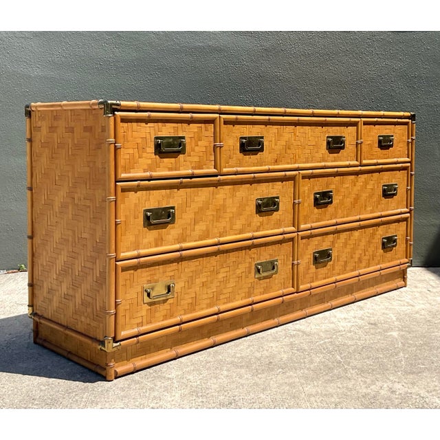 Vintage Dixie Parquet Rattan Six-Drawer Dresser For Sale - Image 9 of 12