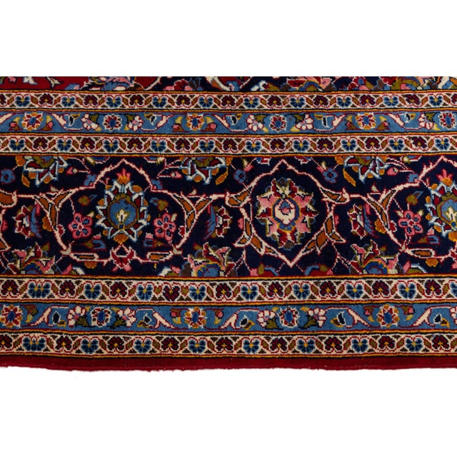 2010s Rosette Designed Persian Kashan Wool Rug in Red From the 1950s For Sale - Image 5 of 9