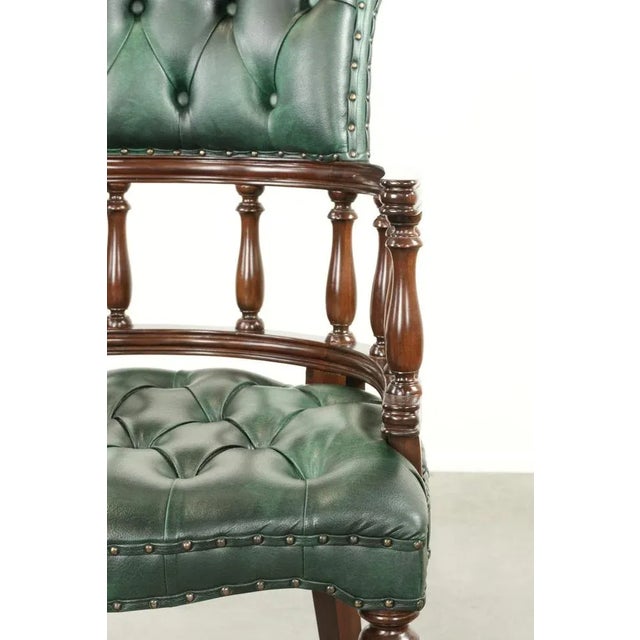 Chesterfield Office Chair in Green Flamed Cowhide Leather For Sale - Image 9 of 14
