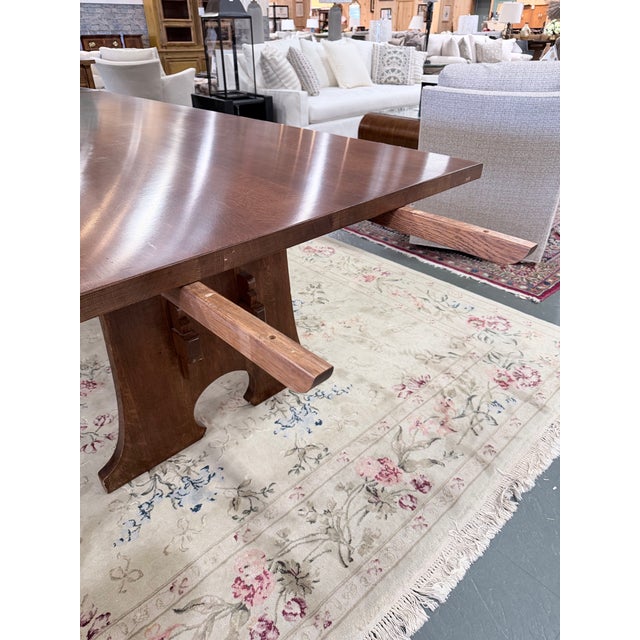 Late 20th Century Stickley Mission Collection Keyhole Trestle Oak Dining Table For Sale In New York - Image 6 of 11