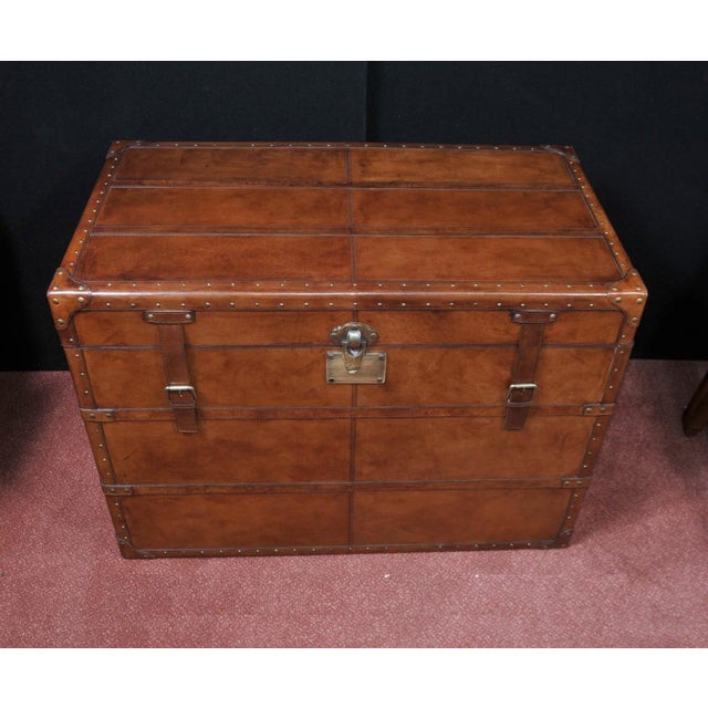 Large English Leather Campaign Luggage Trunk For Sale - Image 13 of 13