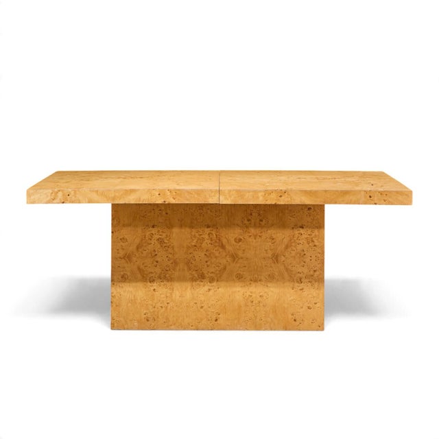 Wood Milo Baughman for Thayer Coggin Mid Century Burlwood Expanding Dining Table With 2 Leaves For Sale - Image 7 of 13