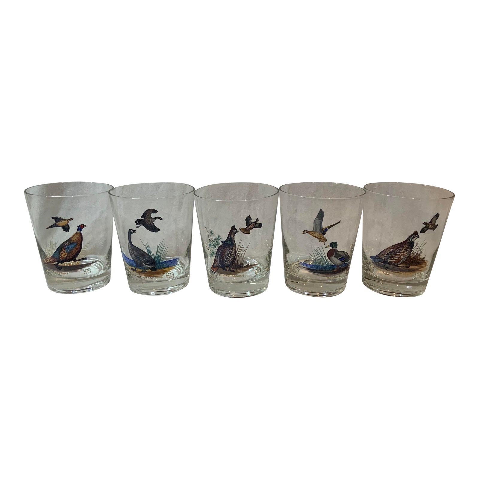 1950s Lynn Bogue Hunt Bird Glasses Set of 5 Chairish