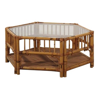 Burnt Bamboo Hexagonal Coffee Table For Sale