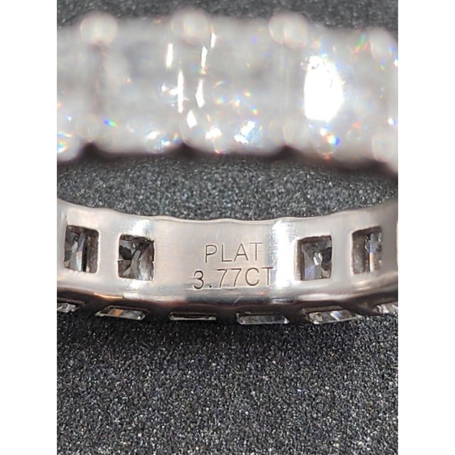 White 3.77 Ct Platinum Radiant Eternity Band Size 6.5 For Sale - Image 8 of 9