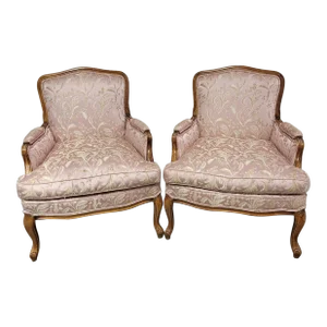 Pair of French Provential Louis XV Bergere Chairs With Feather Down Cushions