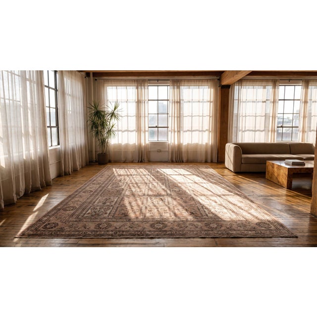 Camel 1890s Tan Camel Garden Antique Persian Tabriz Rug 11' X 17'9" Handknotted Wool Carpet For Sale - Image 8 of 9