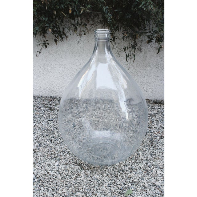 Ext. LRG Provincial Woven Rattan "Made in France" and Glass Vino Bottle Basket For Sale - Image 4 of 9
