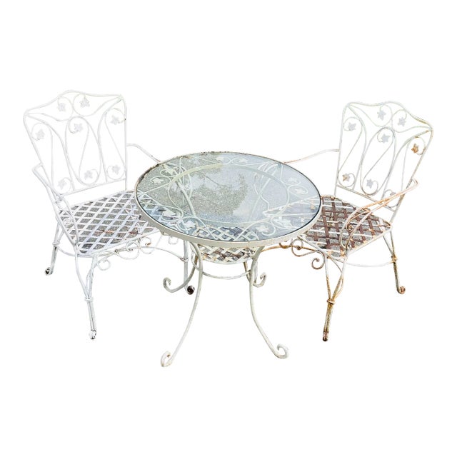 Vintage Wrought Iron Salterini Style Bistro Set For Sale