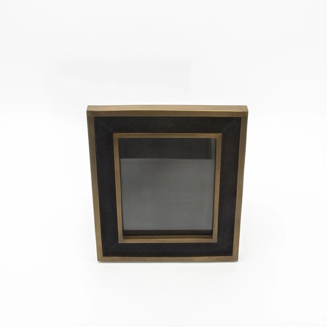 Metal Picture Frame 8x10” in Black Shagreen With Brass Details by Kifu Paris For Sale - Image 7 of 12