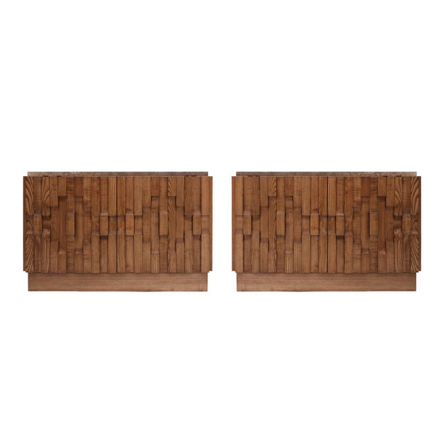 Vintage Italian Sideboards in Oak and Travertine, 2000, Set of 2 For Sale - Image 12 of 12