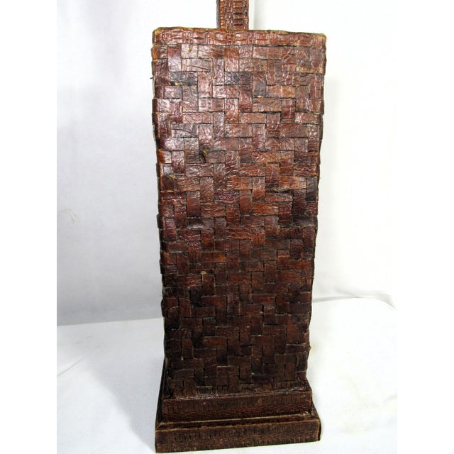 Brown Vintage Woven Leather Kenzie Lamp + Shade For Sale - Image 8 of 14