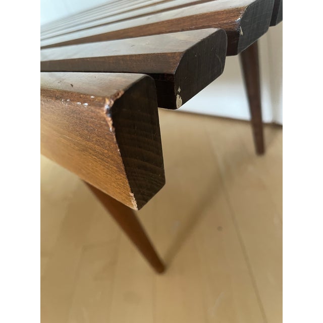 Brown Vintage Mid Century Modern Yugoslavian Beech Wood Slat Coffee Table Bench MCM For Sale - Image 8 of 12