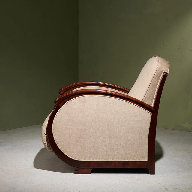 1930s Art Deco Lounge Chair in Ivory Upholstery and Mahogany, France For Sale - Image 5 of 9