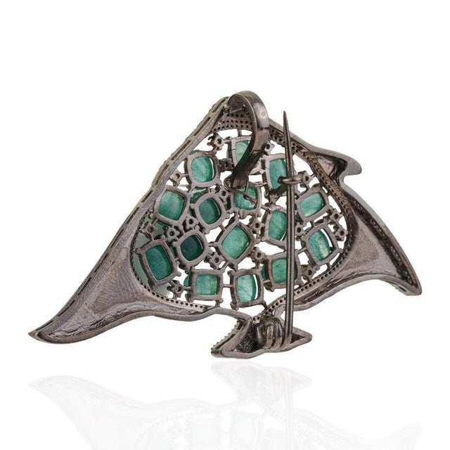 Art Deco Vintage Style Emerald & Diamond Manta Ray Brooch Pendant in Solid Sterling Silver For Sale - Image 3 of 13