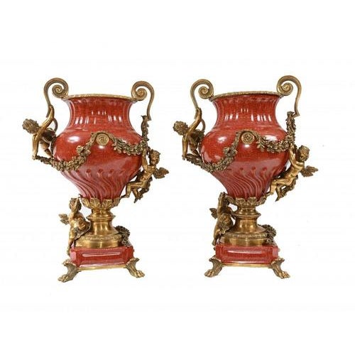 French Porcelain Ormolu Cherub Urns, Set of 2 For Sale - Image 13 of 13