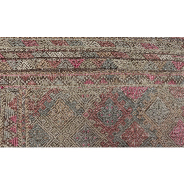 Textile Turkish Vintage Kilim Rug With Colors of Tan and Pinks For Sale - Image 7 of 9