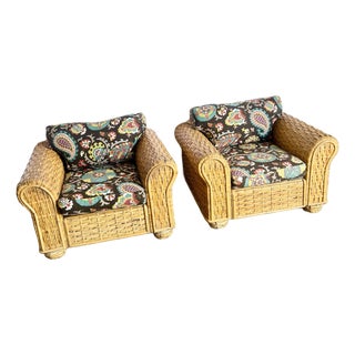 Boho Chic Woven Bamboo Rattan Lounge Chairs by Ralph Lauren - A Pair For Sale