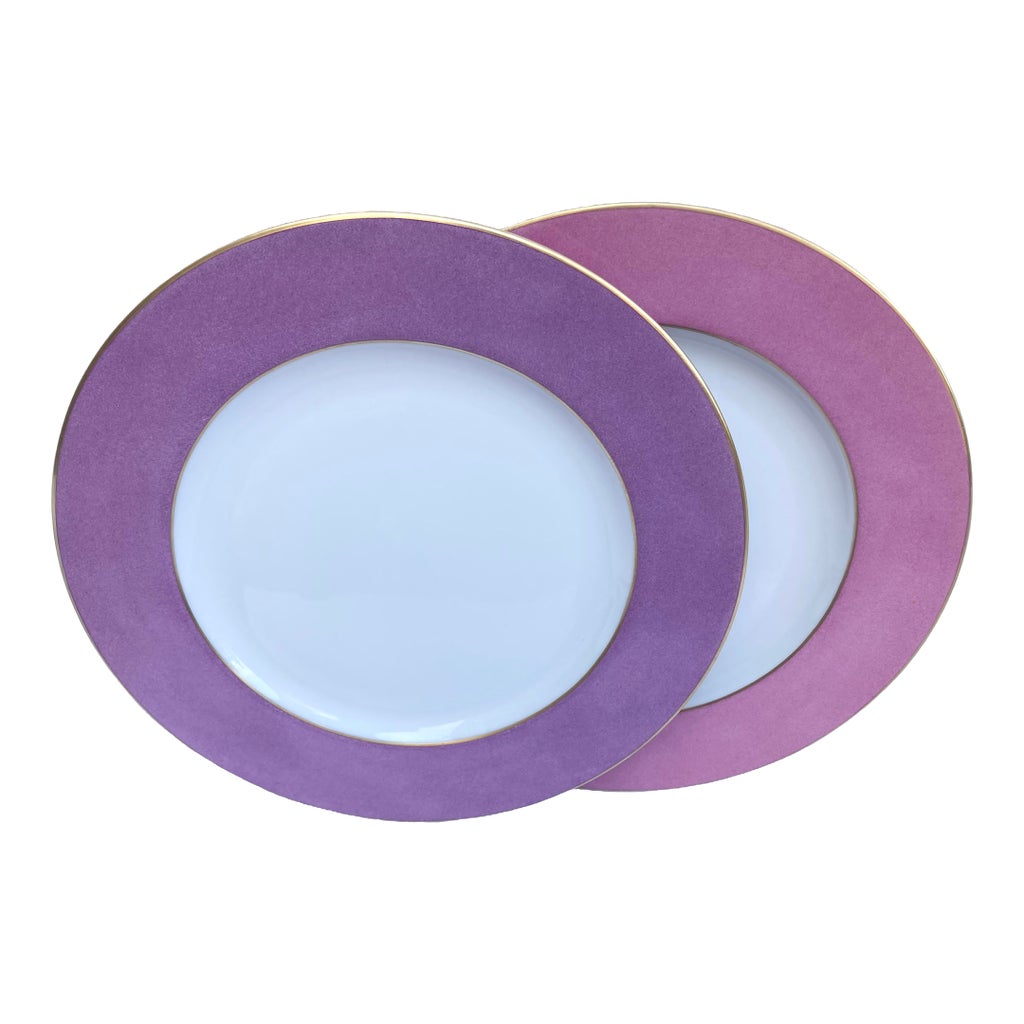 Marie Daâge Lavender and Raspberry Limoges Dinner Plates - A Pair