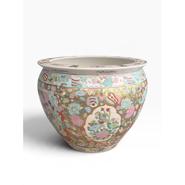 20th Century Chinese Famille Rose Porcelain Fishbowl Planter With Figural Scenes For Sale In Boston - Image 6 of 14