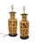 A pair of early 21st-century hand-painted tortoiseshell-patterned art ceramic table lamps These are a pair of vintage-...