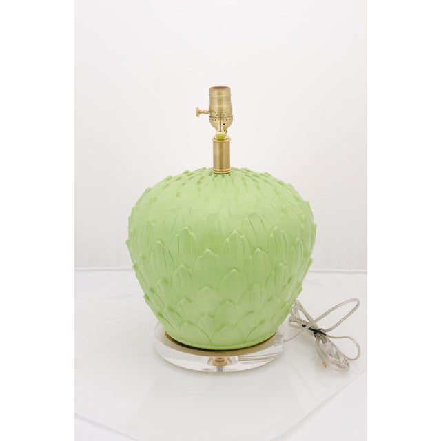 Light Green 1960s Bold Mid-Century Artichoke Lamps With Brass & Lucite - a Pair For Sale - Image 8 of 9