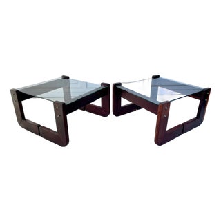 1970s Percival Lafer Brazilian Modernist Smoked Glass Side Tables - A Pair For Sale