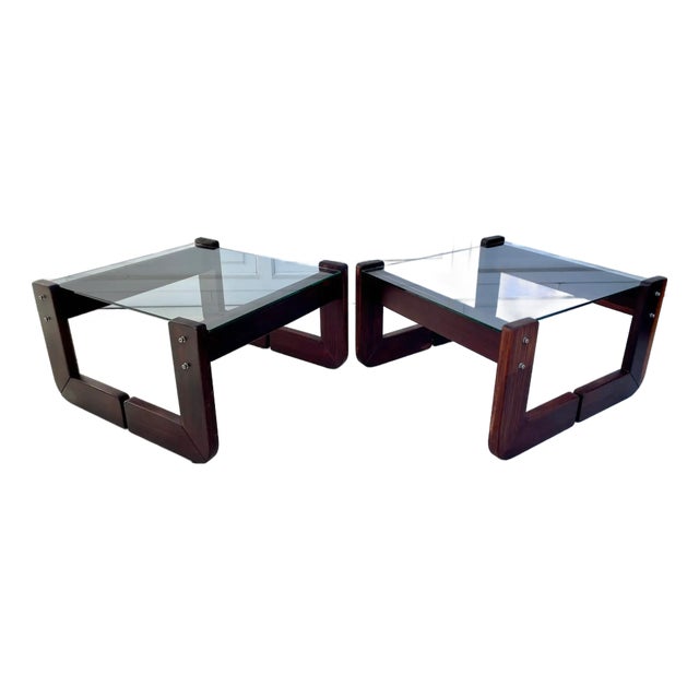 1970s Percival Lafer Brazilian Modernist Smoked Glass Side Tables - A Pair For Sale