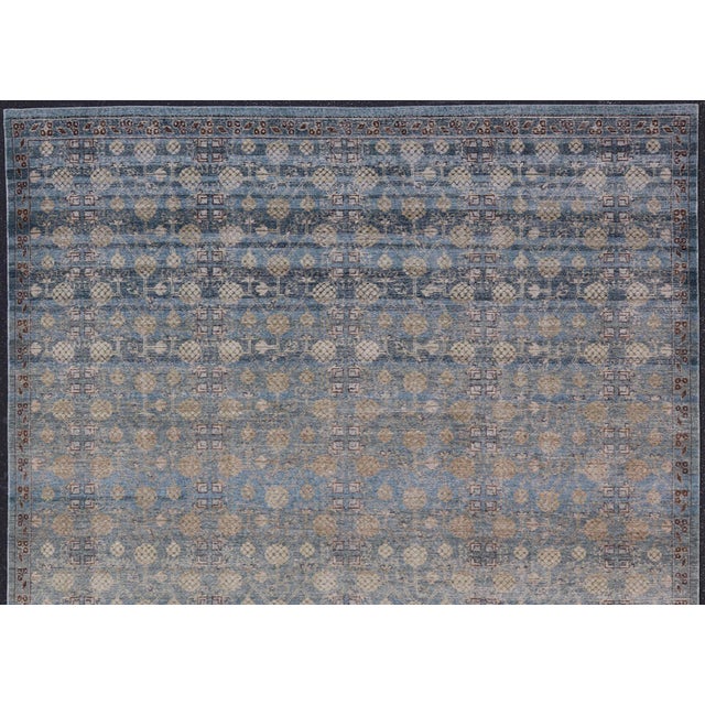 Modern Large Khotan Rug by Keivan Woven Arts in Blue and Ivory 11'9 X 14'9 For Sale - Image 4 of 17