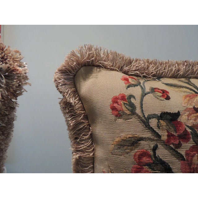 Traditional Vintage Aubusson Style Orange and Green Tapestry Square Decorative Pillows - Set of 2 For Sale - Image 3 of 7