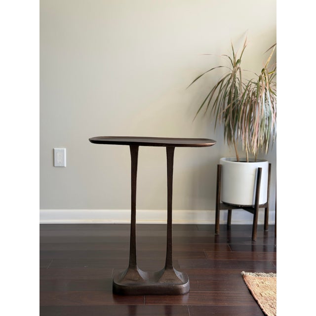 Authentic Made Goods “Brenna” side table in the antiqued bronze finish, featuring the brand’s signature sculptural...