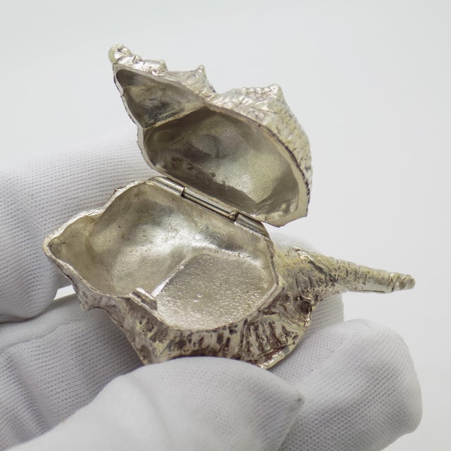 Vintage Italian Genuine Silver 800 Sea Shell Shaped Trinket Box from Florence, 1970s For Sale - Image 3 of 13