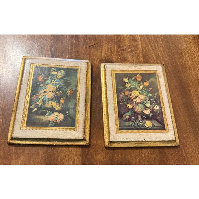 Mid 20th Century Italian Florentine Floral Gilt Wood Plaques - Set of 2 For Sale - Image 5 of 6