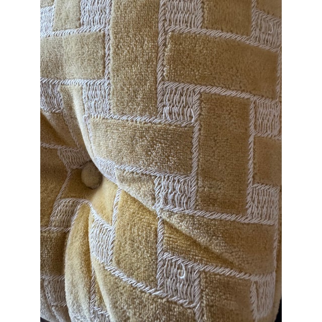 Vintage Golden Yellow Velvet Tufted Ottoman Basketweave MCM Milo Baughman Style For Sale - Image 10 of 10