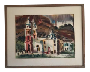 1966 Mid-Century San Francisco Church Water Color Painting