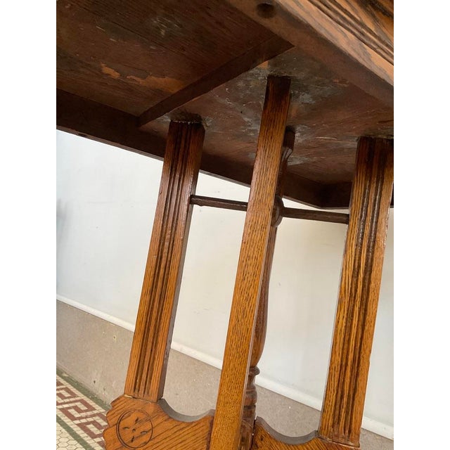 Antique Victorian Carved Quarter Sawn Oak Parlor Table on Casters, Eastlake Style For Sale - Image 15 of 18