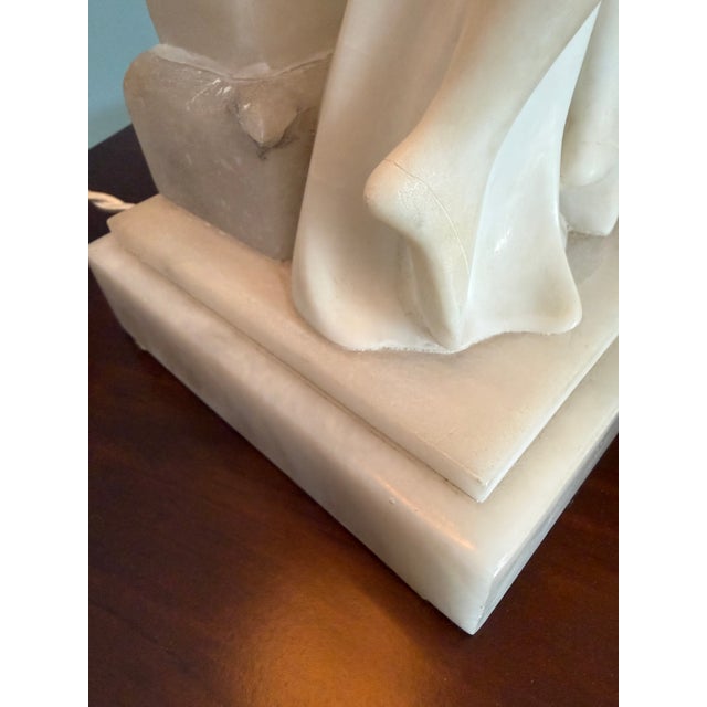 1930s Alabaster Carved Figural Table Lamp For Sale - Image 16 of 17