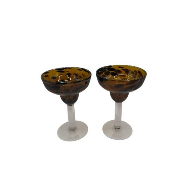 Mid-Century Modern Vintage Hand Blown Tortoise Shell Margarita Glasses - Set of 2 For Sale - Image 3 of 10