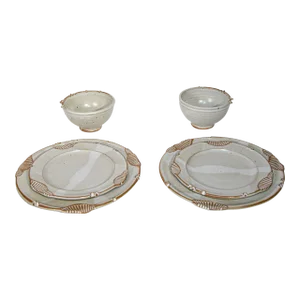 Paul Anthony Vintage Cream and Brown Stoneware Service Set of 6