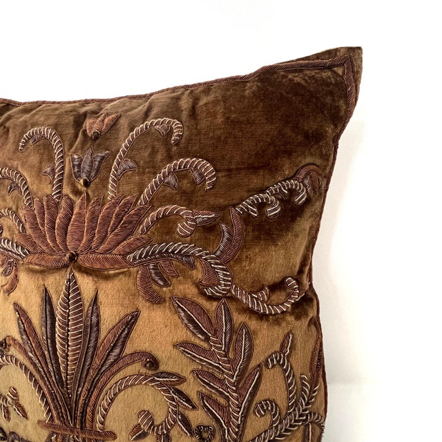 John-Richard Metallic Bullion Emboidered Brown Velvet Throw Pillows - Pair For Sale - Image 9 of 18