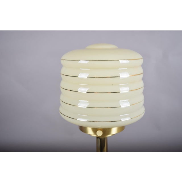 Josef Hoffmann Style Brass Table Lamp, Opaline Glass Shade, Wiener Werkstätte Inspired, Austria / Europe, 1990s For Sale - Image 6 of 13