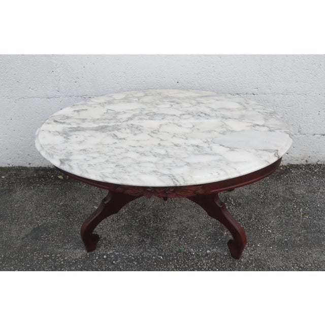 Mid 20th Century Victorian Style Oval Marble Top Carved Coffee Table For Sale - Image 10 of 13