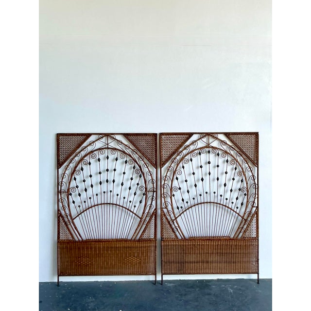 Vintage Boho Woven Rattan Twin Headboards - A Pair For Sale - Image 10 of 10