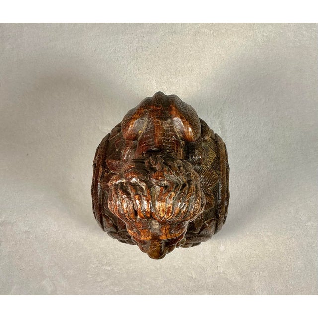 Brown Antique 19th-Century Carved Oak Lion Newel Post Finial For Sale - Image 8 of 12