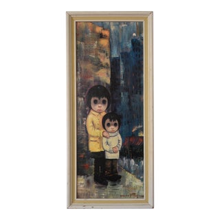 Mid Century Ozz Franca Big Eye Children Painting Framed Print For Sale