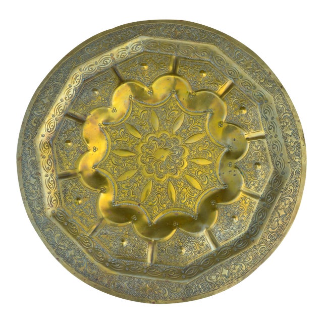 Moroccan Brass Tray W/ Engravings For Sale