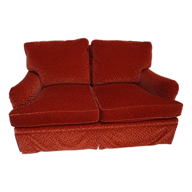 Custom Upholstered Loveseat in Eclat Knoll Mohair For Sale
