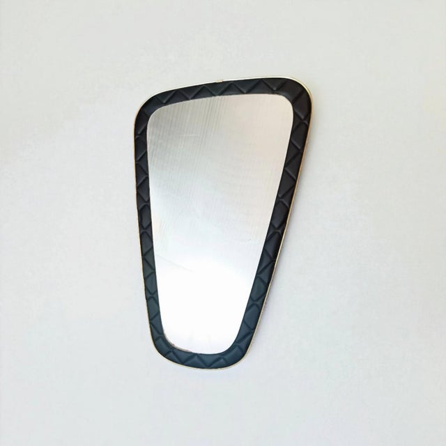 Black Vintage Black Quilted Vinyl Wall Mirror with Gilt Trim, 1950s For Sale - Image 8 of 8
