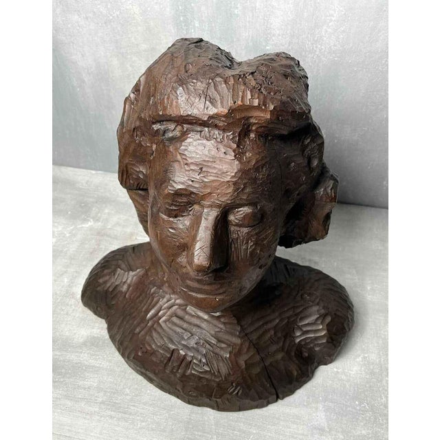 Brown Antique Carved Wooden Female Bust For Sale - Image 8 of 10