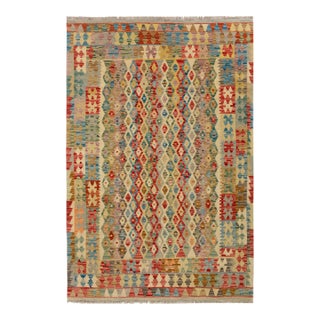 1990s Kilim Beige Blue Wool Rug - 4'11" X 6'7" For Sale